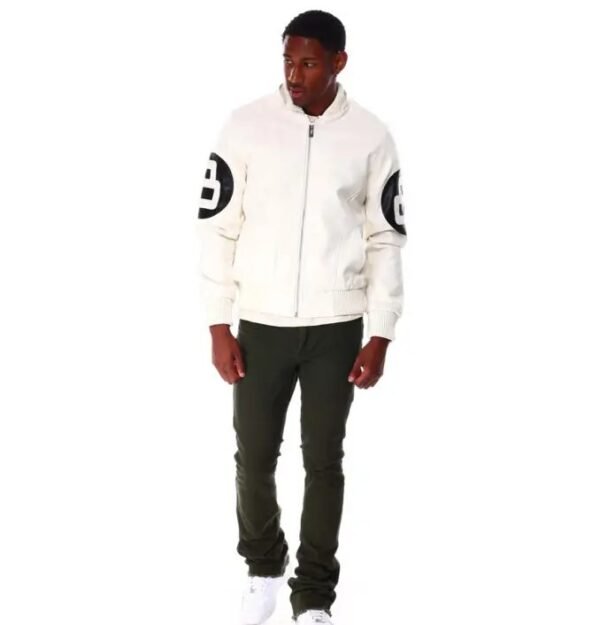 8 Ball White Hooded Bomber Leather Jacket 6
