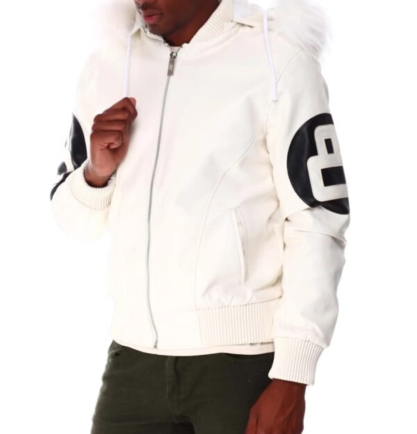 8 Ball White Hooded Bomber Leather Jacket 7