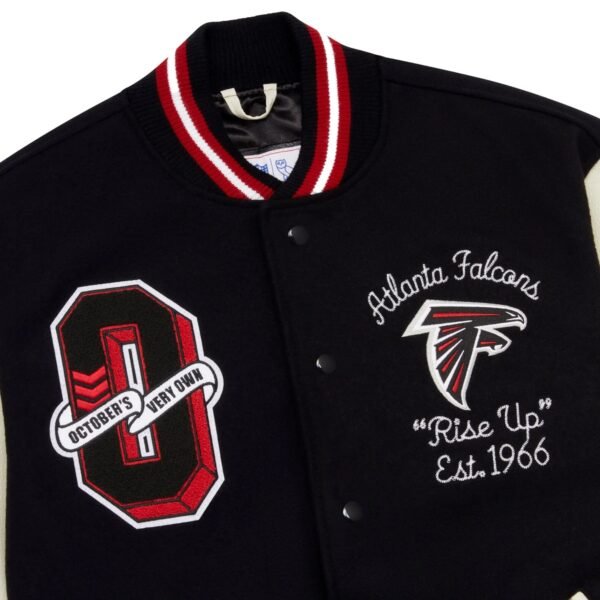 Atlanta Falcons X OVO Wool Leather Varsity Jacket BlackWhite 3