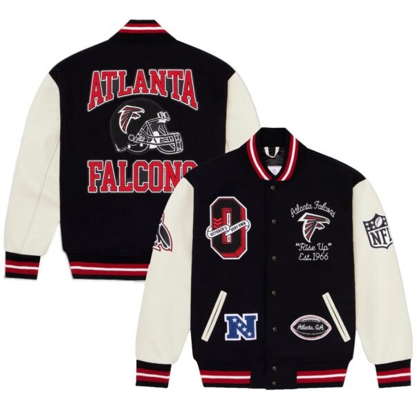 Atlanta Falcons X OVO Wool Leather Varsity Jacket BlackWhite 7