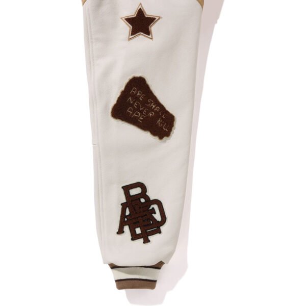 Bape Multi Motif Wool Leather Beige Varsity Jacket 3