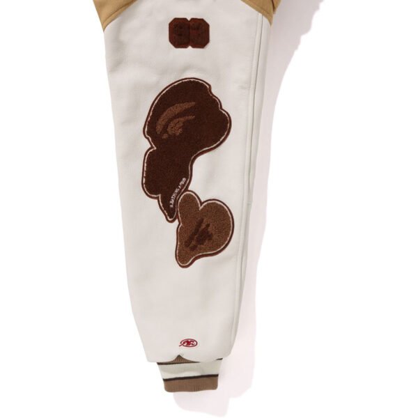 Bape Multi Motif Wool Leather Beige Varsity Jacket 4