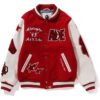 Bape Multi Motif Wool Leather Red Varsity Jacket 1