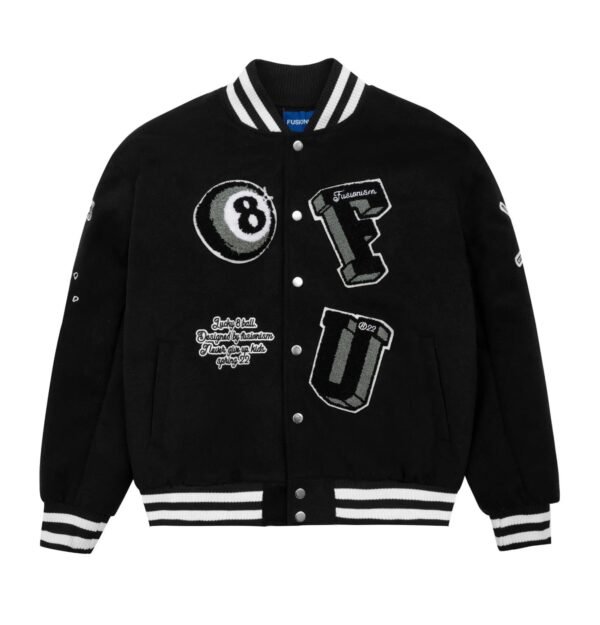 Fusionism 8 Ball Black Varsity Jacket 1