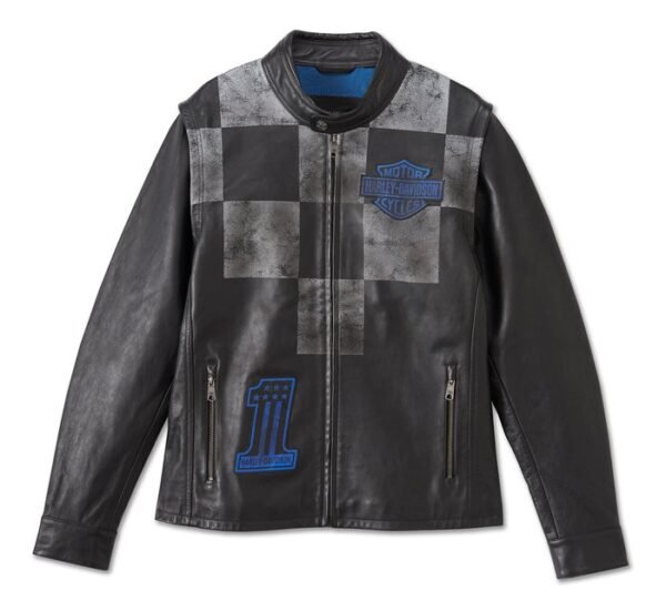 Harley Davidson Mens Blue Steel Convertible Leather Jacket 1