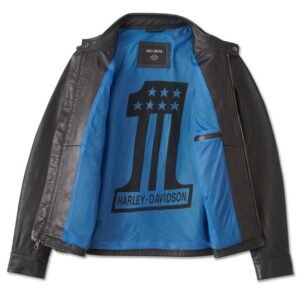 Harley Davidson Mens Blue Steel Convertible Leather Jacket 2