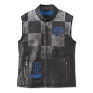 Harley Davidson Mens Blue Steel Convertible Leather Jacket 3