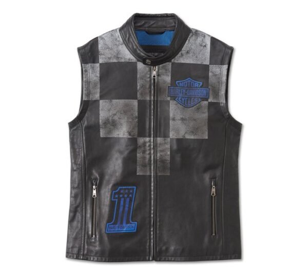 Harley Davidson Mens Blue Steel Convertible Leather Jacket 3