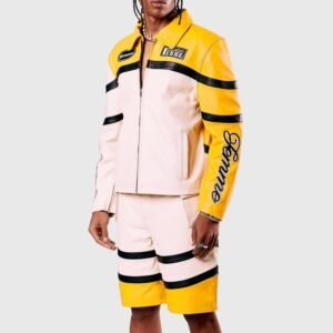 Homme Femme Classic Moto Yellow Leather Jacket 2
