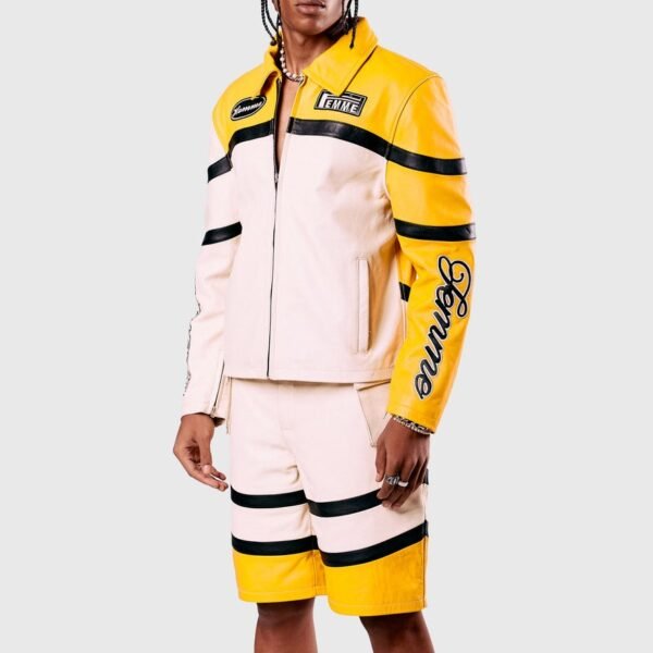 Homme Femme Classic Moto Yellow Leather Jacket 2