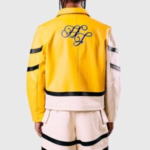 Homme Femme Classic Moto Yellow Leather Jacket 3