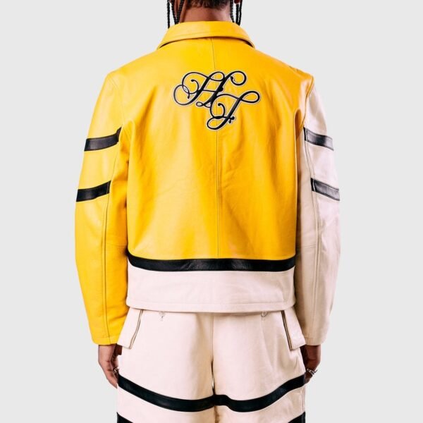 Homme Femme Classic Moto Yellow Leather Jacket 3