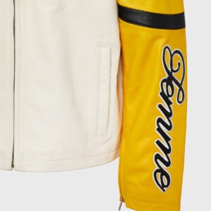 Homme Femme Classic Moto Yellow Leather Jacket 7