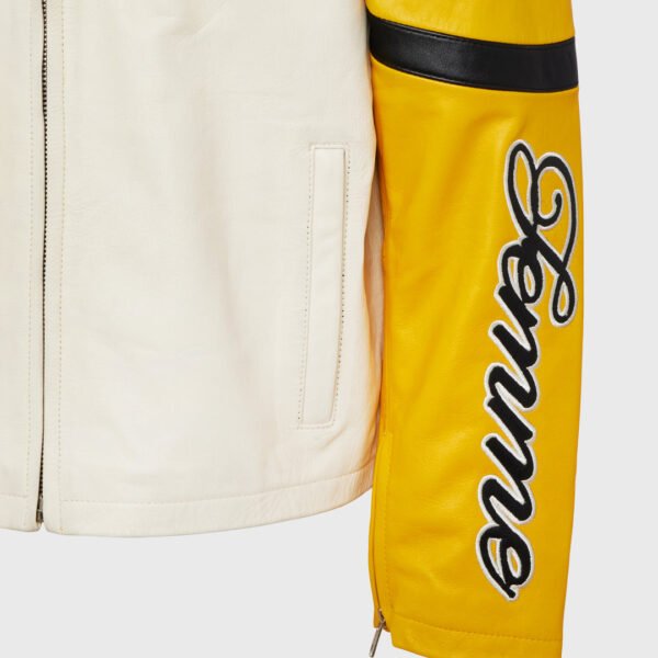 Homme Femme Classic Moto Yellow Leather Jacket 7