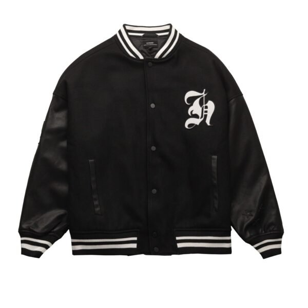 Homme Wool Leather Black Varsity Jacket 1