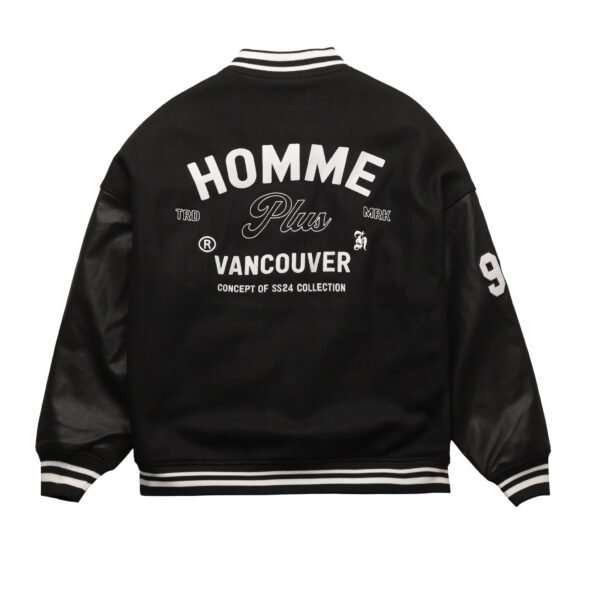 Homme Wool Leather Black Varsity Jacket 2