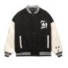 Homme Wool Leather BlackWhite Varsity Jacket 1