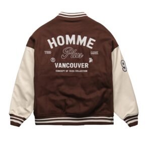 Homme Wool Leather Mocha Varsity Jacket 2