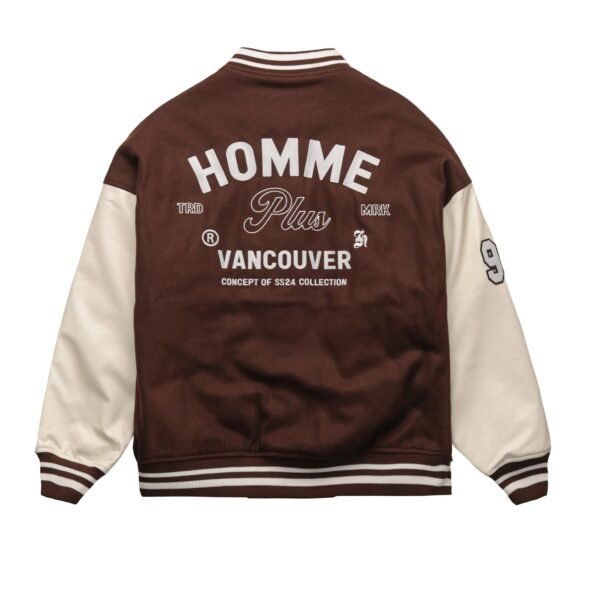 Homme Wool Leather Mocha Varsity Jacket 2