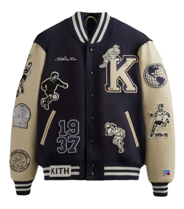 Kith Russell Athletic Cuny Queens College Golden Bear Varsity Jacket Black 1