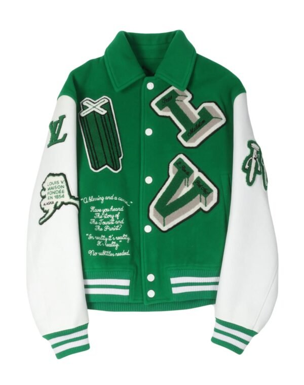 Louis Vuitton Wool Leather Varsity Jacket GreenWhite 1