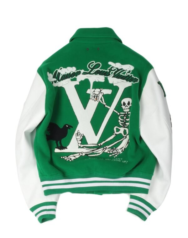 Louis Vuitton Wool Leather Varsity Jacket GreenWhite 2