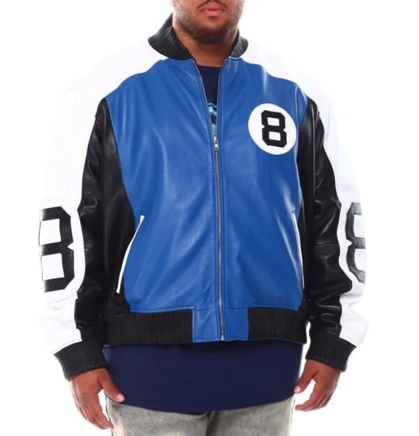 Mens 8 Ball BlueBlack Bomber Leather Jacket 1