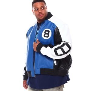 Mens 8 Ball BlueBlack Bomber Leather Jacket 2