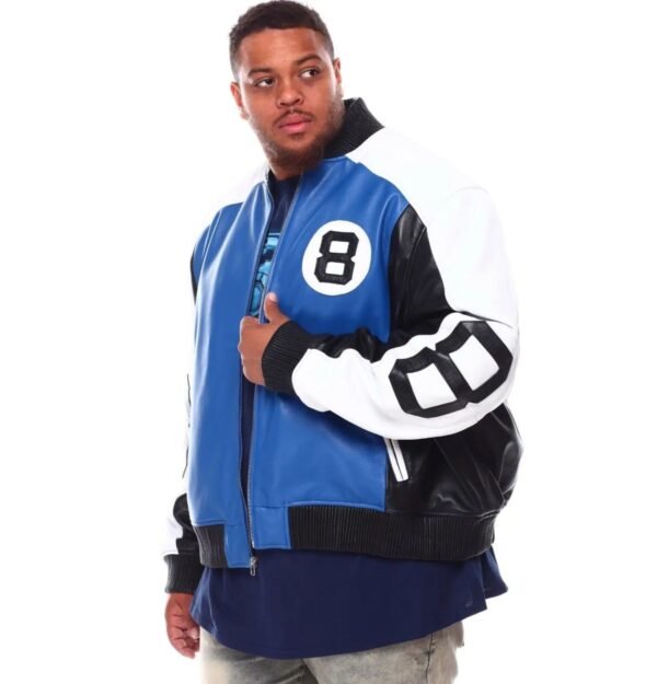 Mens 8 Ball BlueBlack Bomber Leather Jacket 2