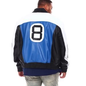 Mens 8 Ball BlueBlack Bomber Leather Jacket 3