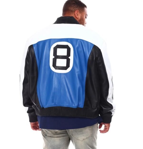 Mens 8 Ball BlueBlack Bomber Leather Jacket 3