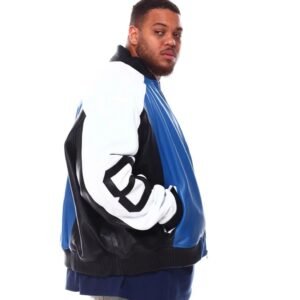 Mens 8 Ball BlueBlack Bomber Leather Jacket 4