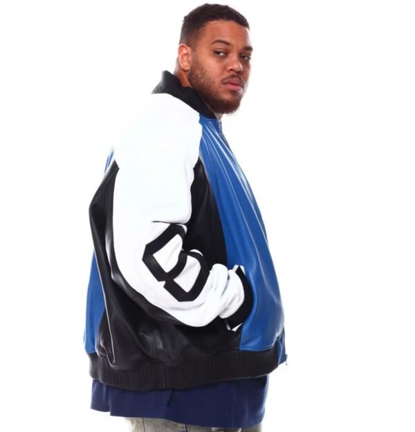 Mens 8 Ball BlueBlack Bomber Leather Jacket 4