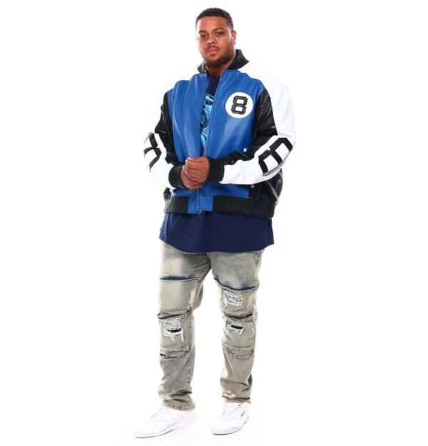 Mens 8 Ball BlueBlack Bomber Leather Jacket 5