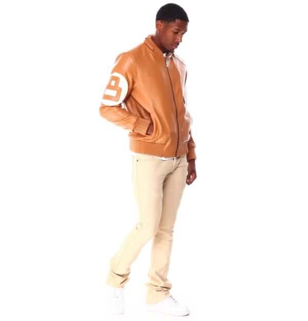 Mens 8 Ball Light Brown Bomber Hooded Leather Jacket 3