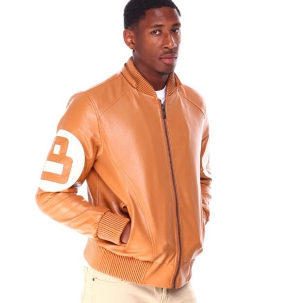 Mens 8 Ball Light Brown Bomber Hooded Leather Jacket 5