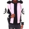 Mens 8 Ball Pink Bomber Hooded Leather Jacket 1
