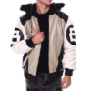Mens 8 Ball Sand Bomber Faux Fur Hooded Leather Jacket 1