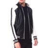Mens Moto Color Block Bomber Leather Jacket 1