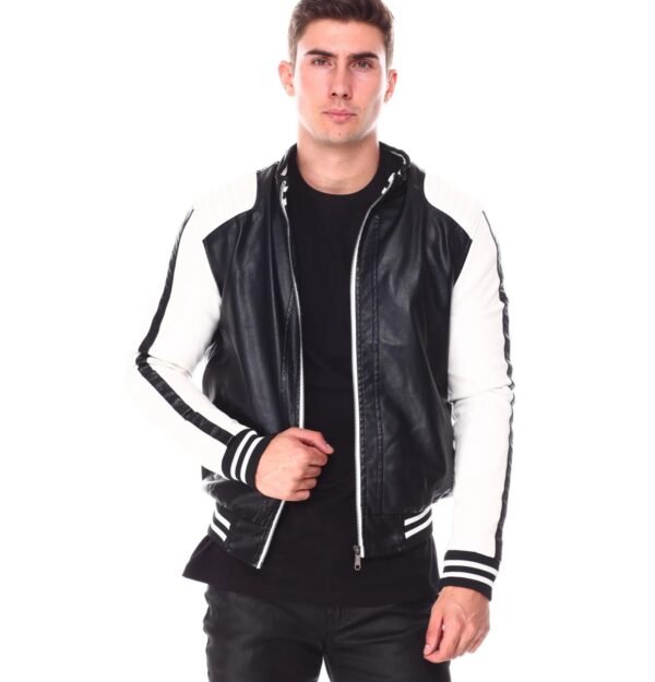 Mens Moto Color Block Bomber Leather Jacket 2