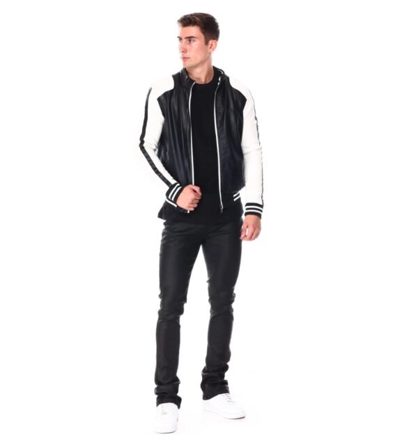 Mens Moto Color Block Bomber Leather Jacket 3
