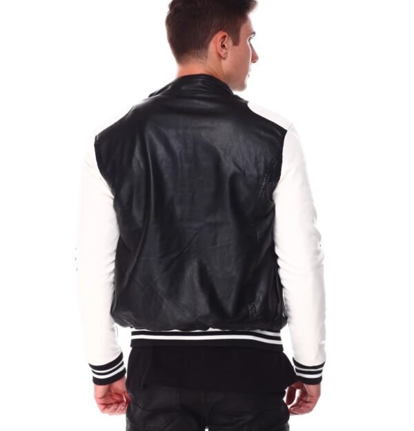 Mens Moto Color Block Bomber Leather Jacket 4