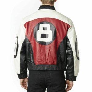 Mens Red Seinfeld 8 Ball Bomber Leather Jacket 2