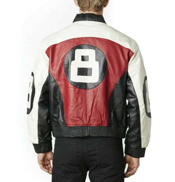 Mens Red Seinfeld 8 Ball Bomber Leather Jacket 2