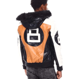 Mens Timber 8 Ball Bomber Hooded Leather Jacket 2