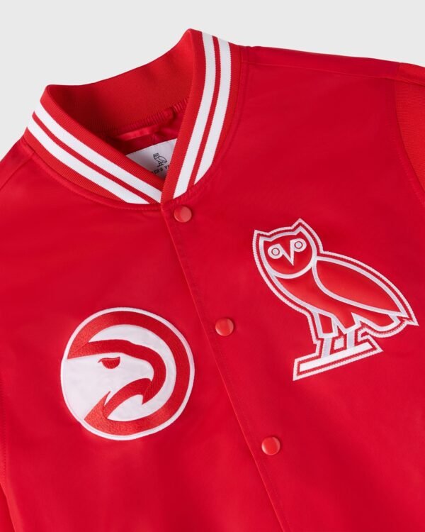 OVO NBA Atlanta Hawks Satin Varsity Jacket Red 2
