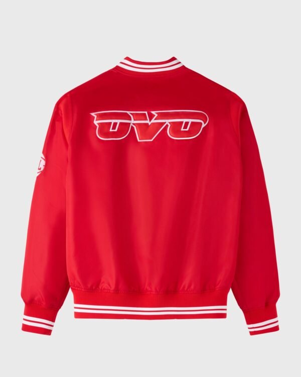 OVO NBA Atlanta Hawks Satin Varsity Jacket Red 3