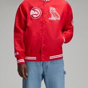 OVO NBA Atlanta Hawks Satin Varsity Jacket Red 7