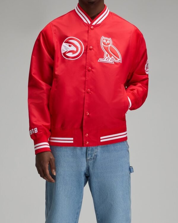 OVO NBA Atlanta Hawks Satin Varsity Jacket Red 7
