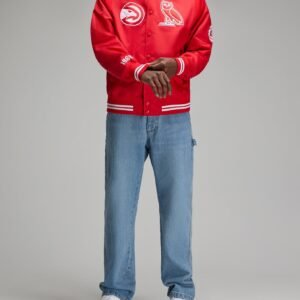 OVO NBA Atlanta Hawks Satin Varsity Jacket Red 8